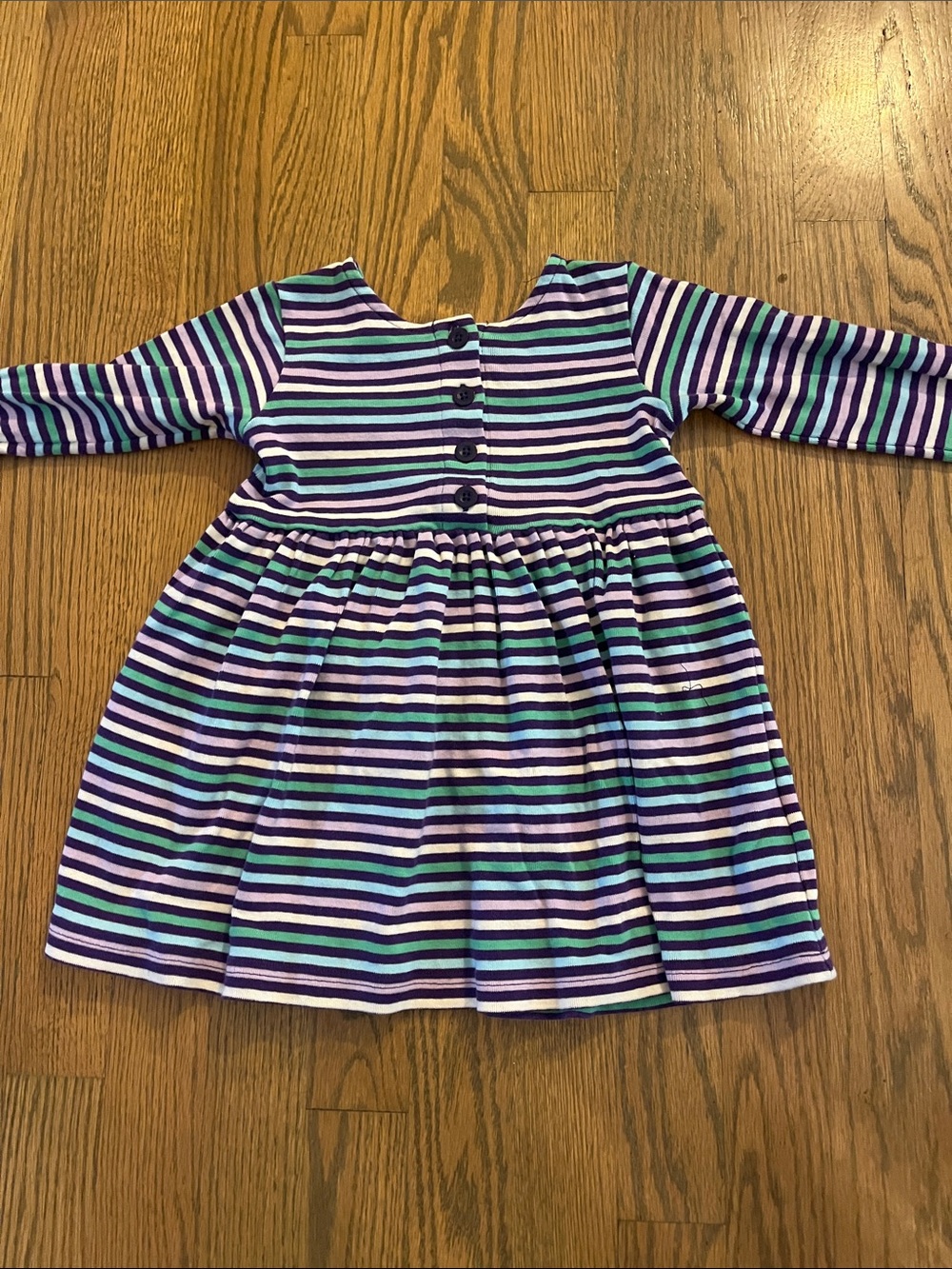 Hannah Andersen  Striped Long-Sleeve Dress in Purple, Teal & White